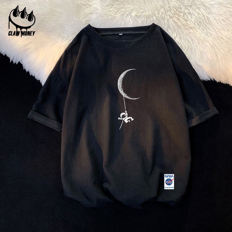 Claw money圆领棉麻短袖T恤男夏季休闲五分袖青少年百搭亚麻半袖图片