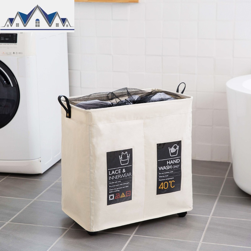 脏衣服收纳筐折叠滑轮脏衣篓浴室大号洗衣篮布艺脏衣篮玩具收纳桶 三维工匠收纳篮 插卡款双格