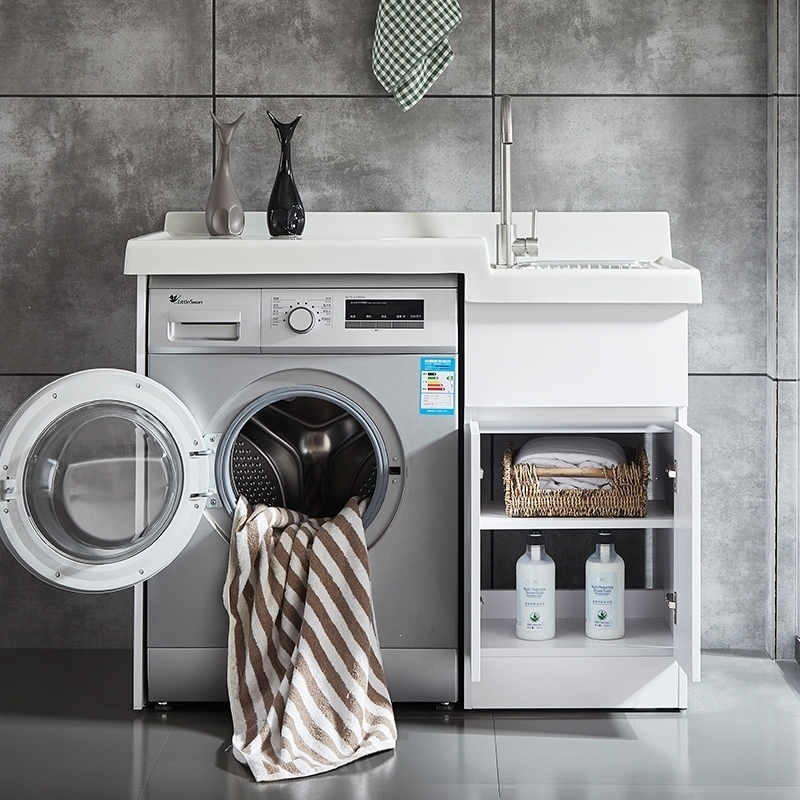 洗衣机柜阳台柜子带搓衣板池组合定制切角滚筒伴侣一体盆槽高低盆12米