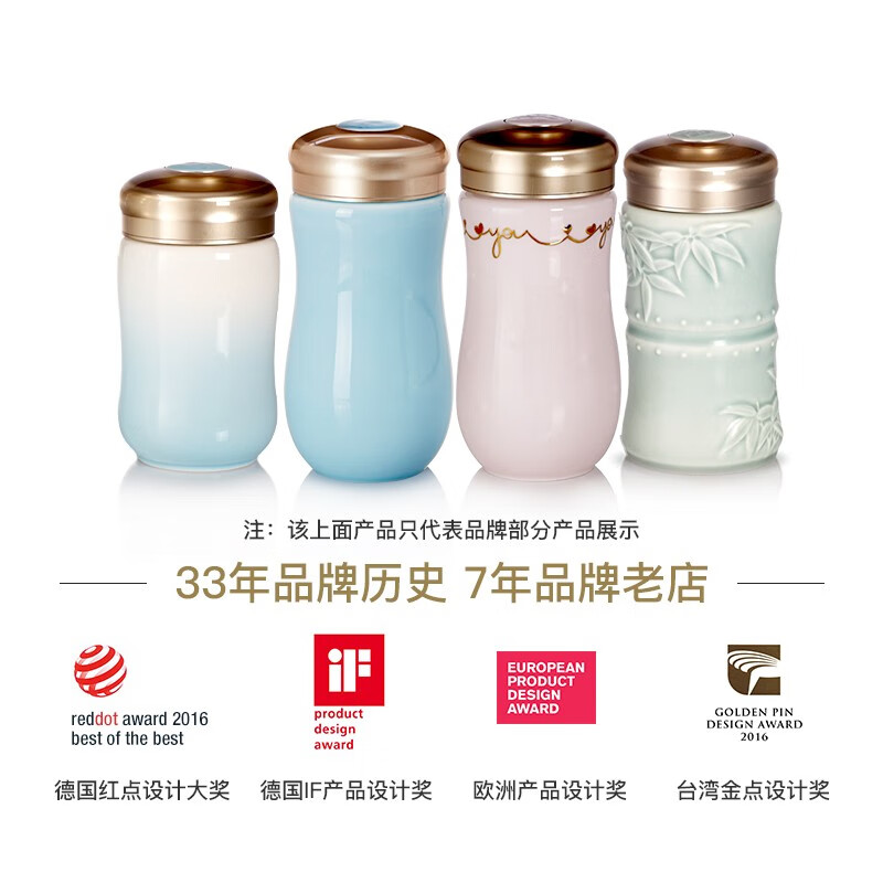 乾唐轩活瓷杯 点石成金水杯茶杯陶瓷杯子随手杯手工定制 牙白·手工描金（竖纹）高清大图
