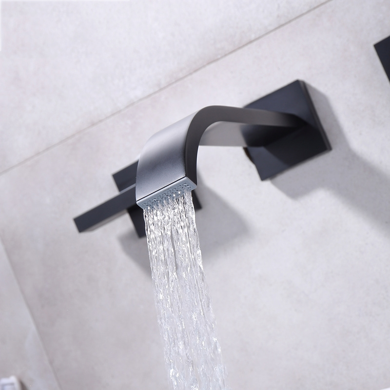 暗装面盆龙头入墙式墙出水藤印象铜嵌入冷热洗脸盆预埋黑色水龙头