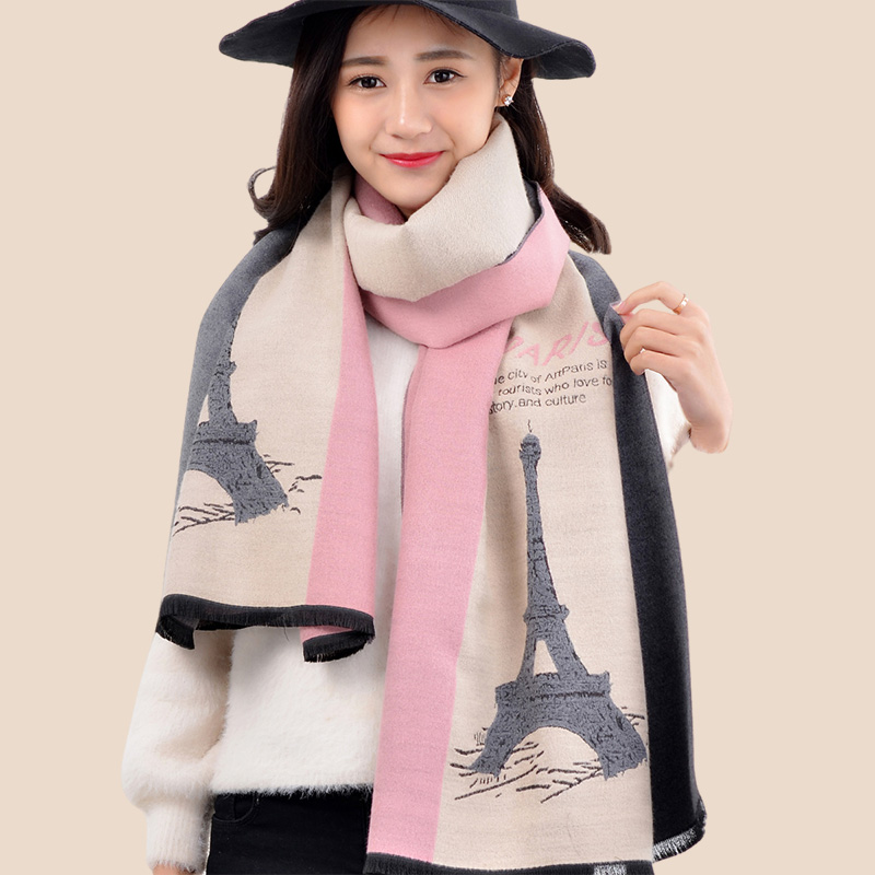 恒源祥围巾冬季女高级感冬天女生围脖秋冬季披肩潮流百搭2023新款 铁塔浅灰粉