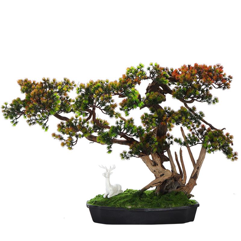 美帮汇创意家居仿真植物盆景新中式样板房绿植迎客松摆件客厅装饰品高清大图