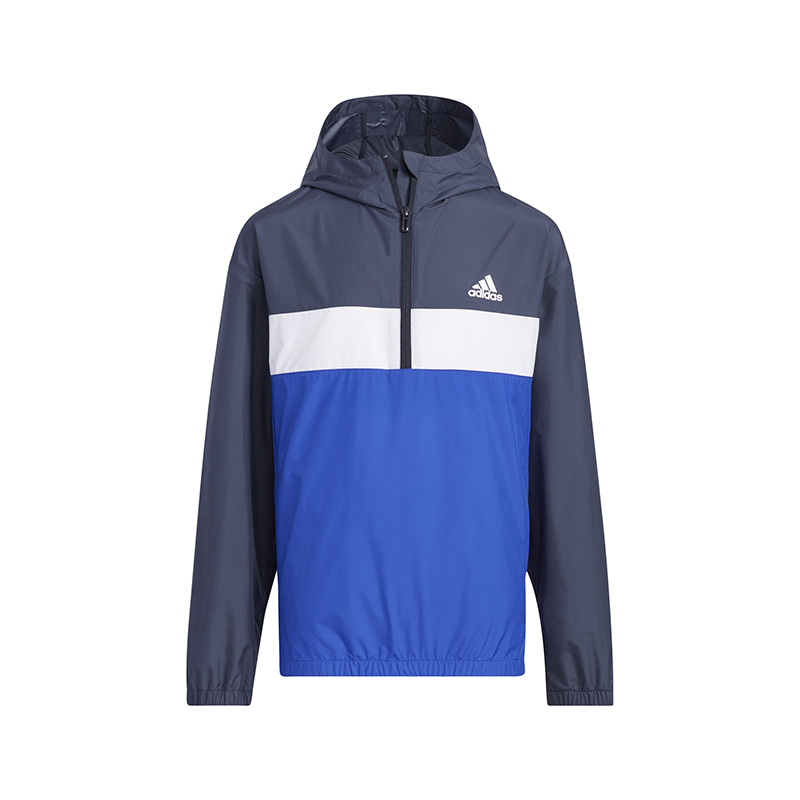 adidas童装拼接logo标识连帽长袖夹克外套男童蓝色il6087