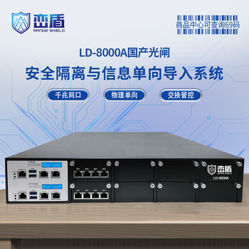 峦盾LD-8000A国产化2U千兆光闸双液晶屏12千兆电口 企业安全隔离信息交换单向导入网闸