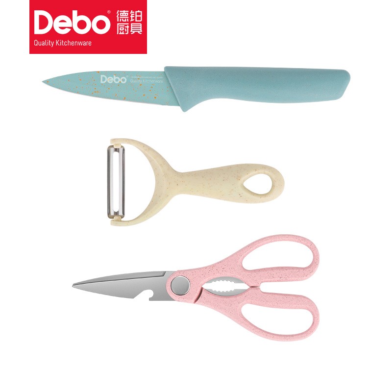 Debo德铂不锈钢水果刀套装削皮刀水果刀具剪刀三件套DEP-807