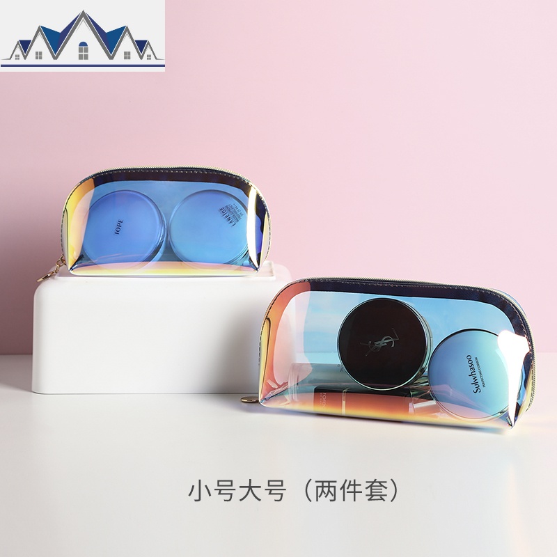 化妆包女小便携ins网红口红护肤品镭射透明随身手提化妆品收纳袋_1_409 镭射款-套装