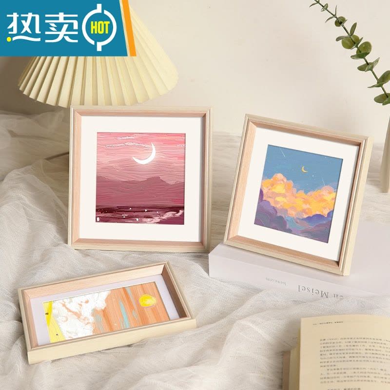 敬平油画棒相框摆台挂墙正方形作品保存画框装裱儿童北欧风小桌面摆件 樱花粉 方18寸[可放45.4*45.4cm]挂墙(2图片