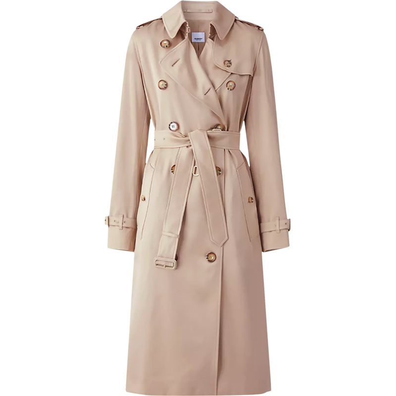 burberry博柏利女款桑蚕丝肯辛顿版型trench中长款风衣大衣外套