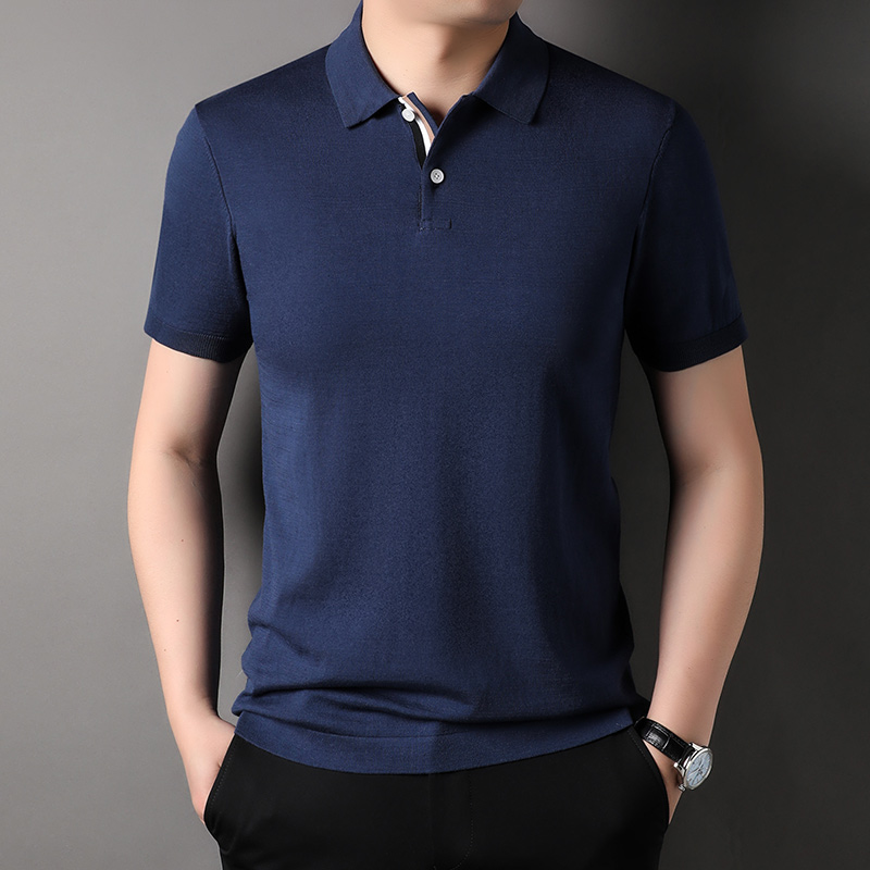 夏季新款男士翻领纯色桑蚕丝短袖t恤休闲亚麻男装棉质半袖polo衫高清大图