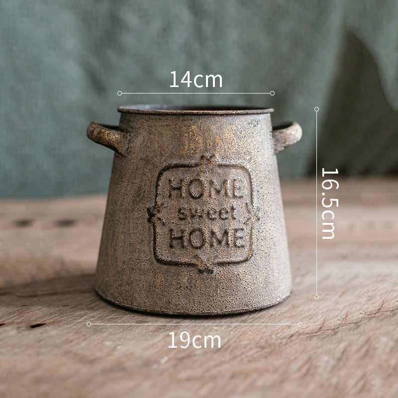 美帮汇复古铁皮花桶花器 干花铁桶花盆花瓶花店摆件插花杂货花园高清大图