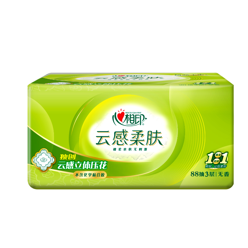 心相印(Mind Act Upon Mind) 云感抽纸M码立体压花云感柔肤亲肤无香DT18098 8包*1提