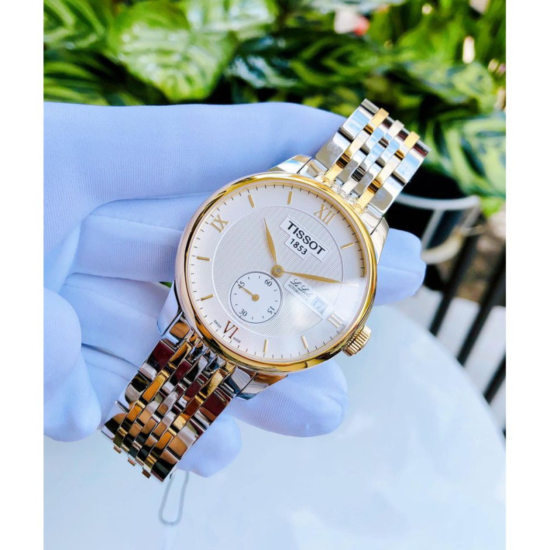 天梭tissot瑞士手表力洛克系列皮带机械表男t0064282203801白盘间金a