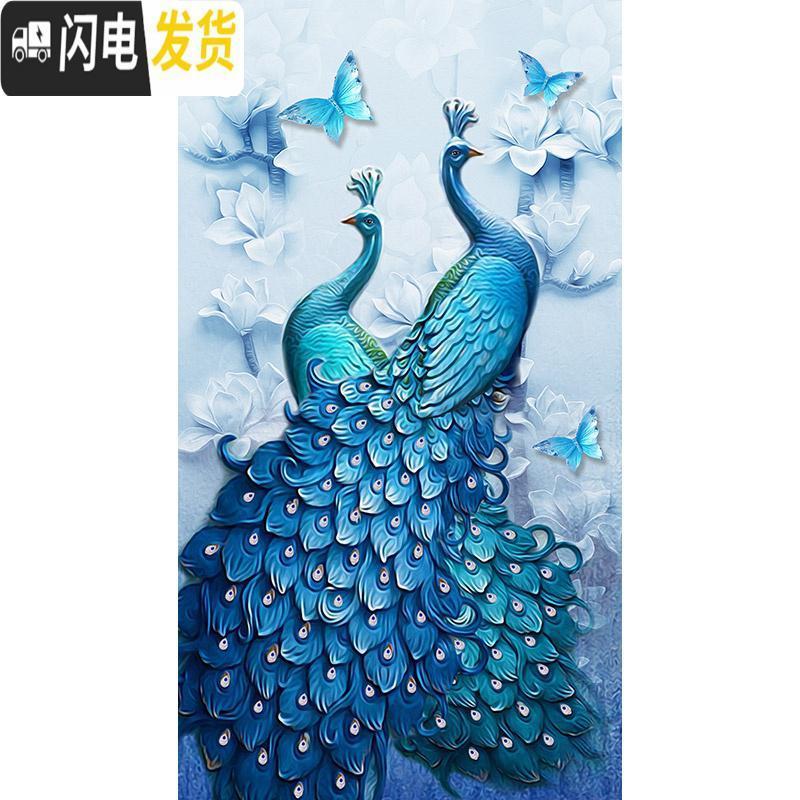 三维工匠5D钻石画满钻2019年新款客厅玄关孔雀凤凰点砖水晶十字绣diy2020 异形钻满钻【比翼孔雀100*1_326