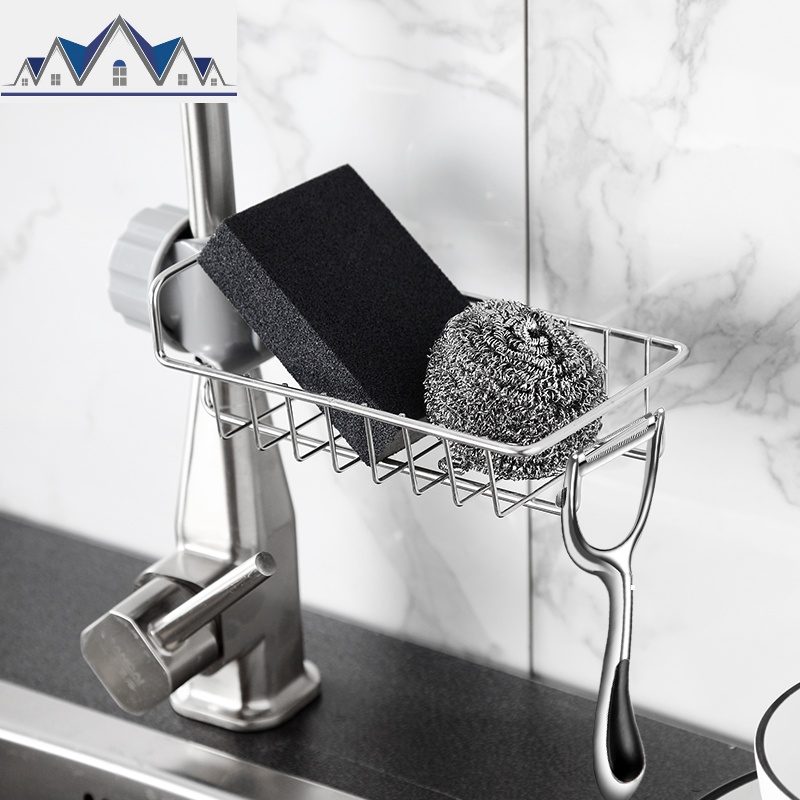 厨房水龙头置物架家用不锈钢水沥水篮免打孔水池海绵抹布挂架_1_743高清大图