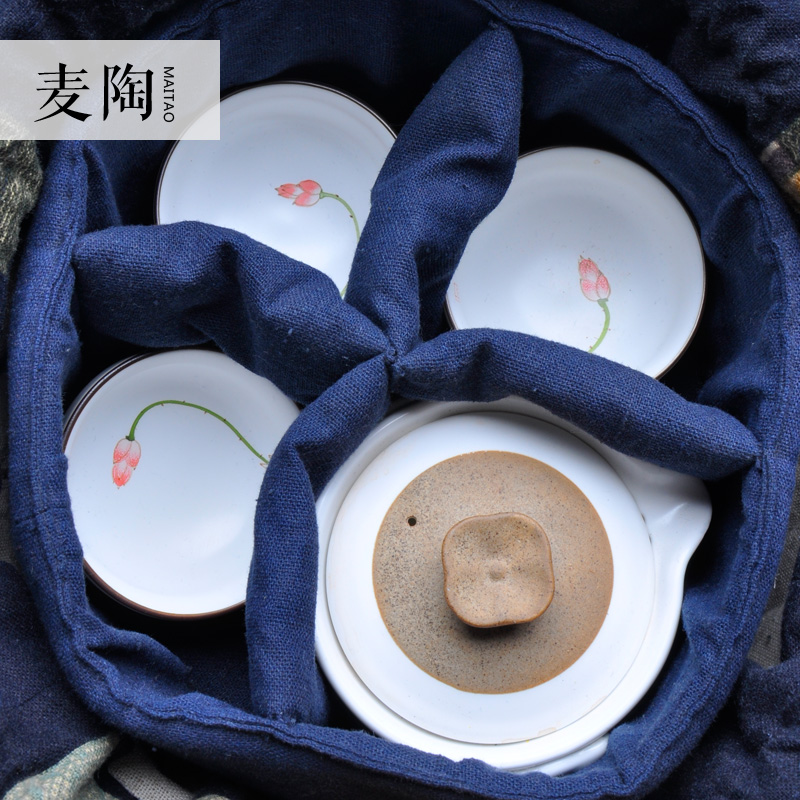 美帮汇旅行便携棉麻一壶四杯功夫茶具收纳包袋 茶壶茶杯茶盘茶海高清大图