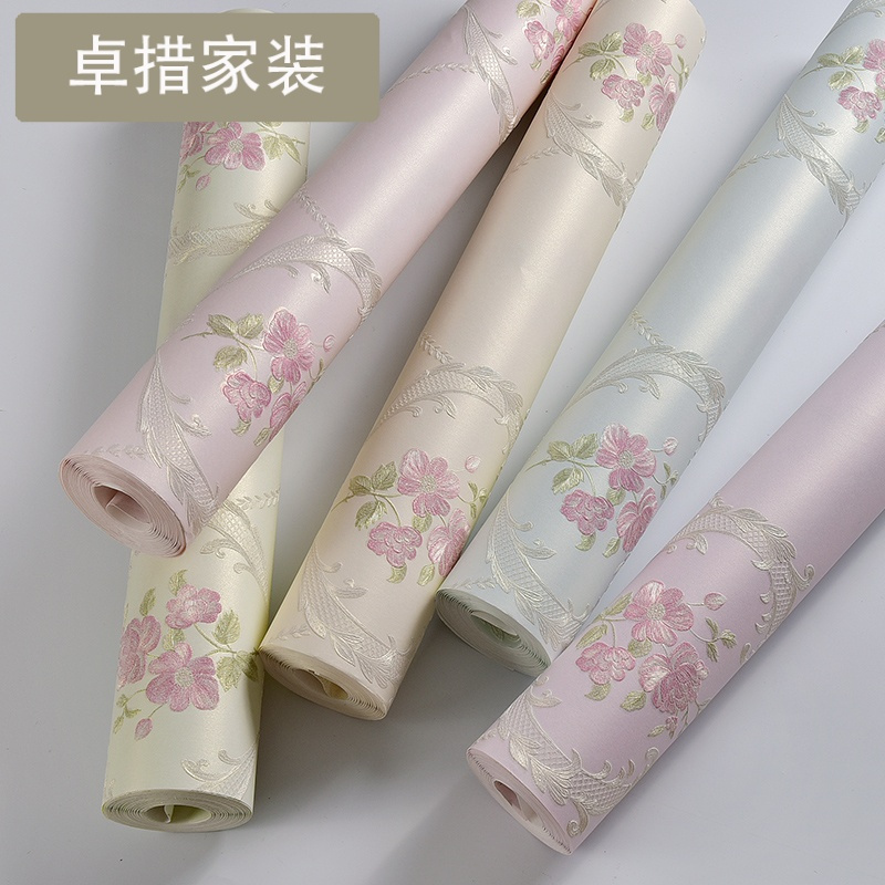 欧式田园韩式温馨卧室无纺布墙纸客厅立体浮雕浪漫背景墙壁纸壹德壹