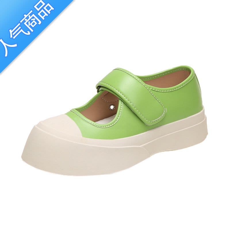 SUNTEK春秋网红同款浅口松糕厚底大头鞋女韩版复古玛丽珍鞋魔术贴小白鞋图片