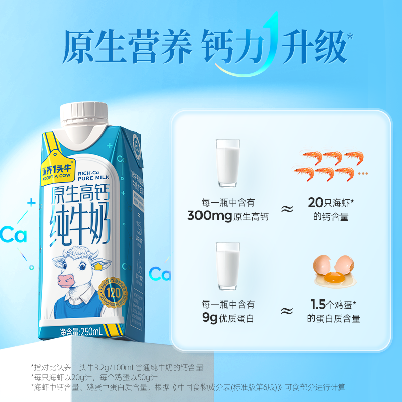 认养一头牛原生高钙纯牛奶梦幻盖250ml*10盒*1提 天然易吸收 学生儿童营养高钙早餐奶高清大图