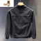 YANXU男装潮流巨帅修身烫钻牛仔衣青年感简约时尚黑色外套男