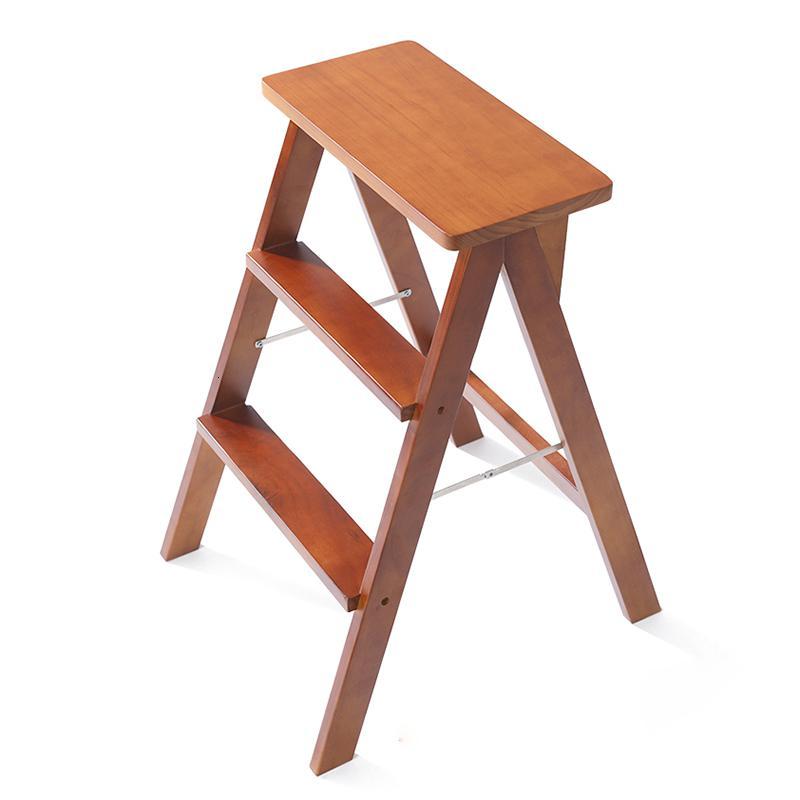 家用实木折叠梯凳创意多功能厨房高板凳简约登高小梯子便携吧台凳