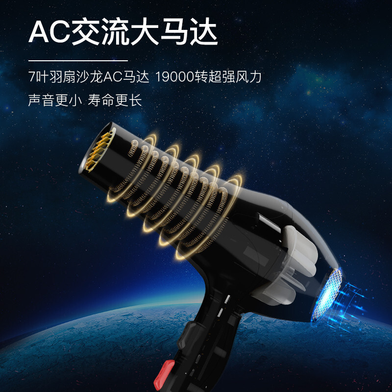 康夫(CONFU) 电吹风机 蓝光护发 2000W大功率5档恒温护发冷热风护发 家用发廊 过热保护吹风筒KF-8888