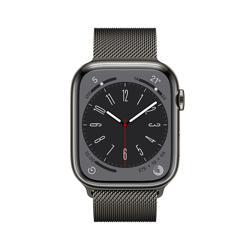 Apple Watch Series 8 智能手表(GPS+蜂窝版) 45mm 石墨色不锈钢表壳 石墨色米兰尼斯表带