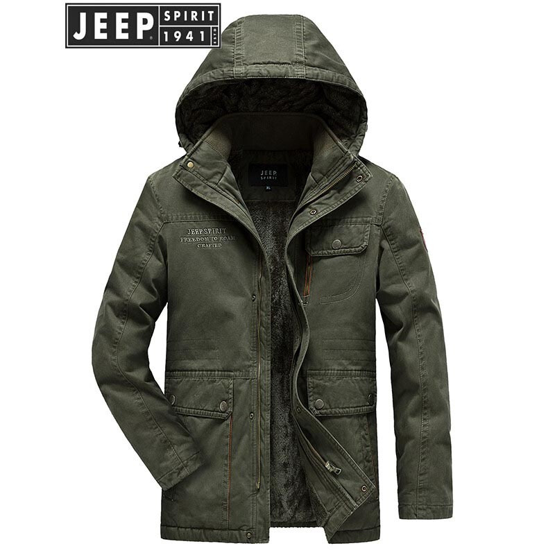 jeepspirit吉普棉衣男秋冬加绒加厚保暖棉服男装中长款立领宽松大码多