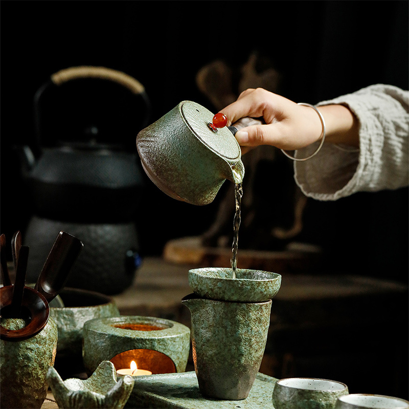 言艺(yanyi) 日式功夫茶具套装整套茶盘家用复古窑变 枯木逢春茶侧把壶9件套