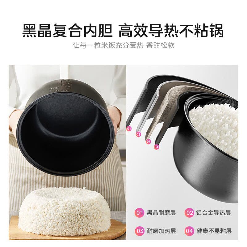 美的(Midea)电饭煲家用 5升老式大容量带蒸笼电饭锅不粘内胆传统机械式一键操作5-10个人 AJ509图片