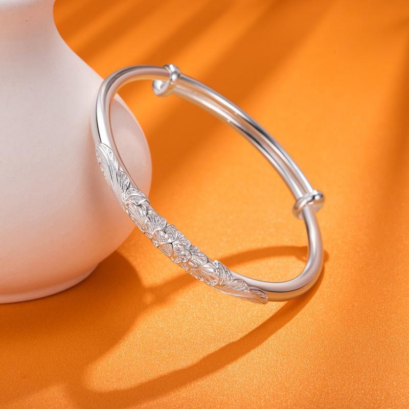 老庙黄金 老庙足银手镯吟花花丝手镯银手镯女