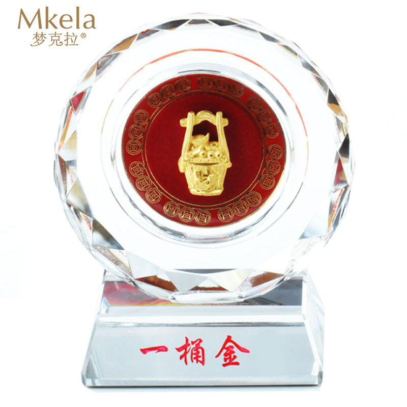 梦克拉Mkela 足金工艺水晶摆件 一桶金 摆件 工艺摆件