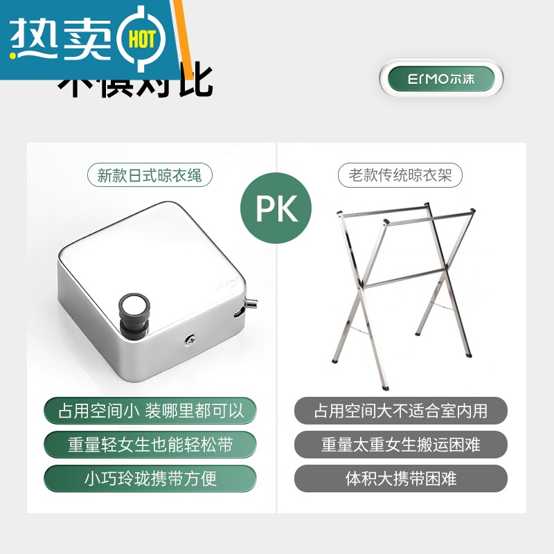敬平隐形收缩晾衣绳免打孔阳台晾衣器室内卫生间伸缩晒凉衣服晾衣架 幻夜黑-精升级3.5m[更小巧]送衣架绳子高清大图