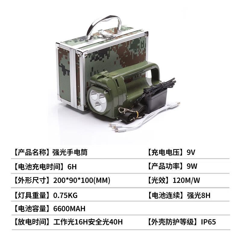 龙盾强光手电筒搜索灯铝盒装 磁力吸附手摇发电驻训手电筒图片