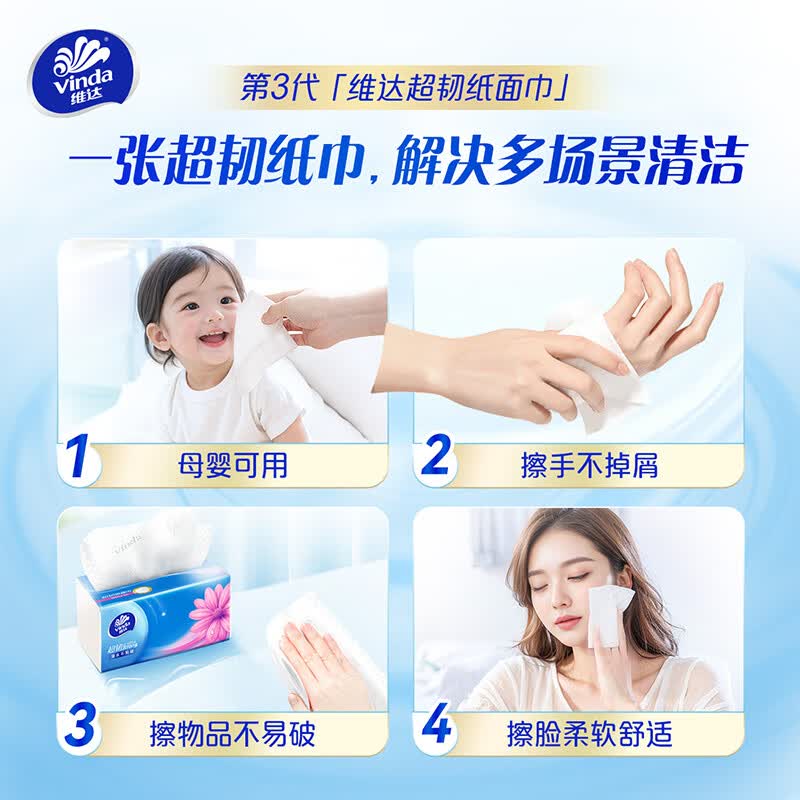 维达(Vinda)抽纸[孙颖莎推荐]超韧3层130抽*24包S码纸巾卫生纸餐巾纸整箱高清大图