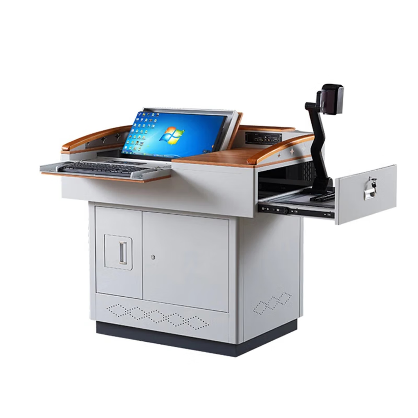 鑫金虎(XIN JIN HU)多媒体讲台讲桌教师教室教学多功能讲台桌钢制讲台电教中控演讲台高清大图