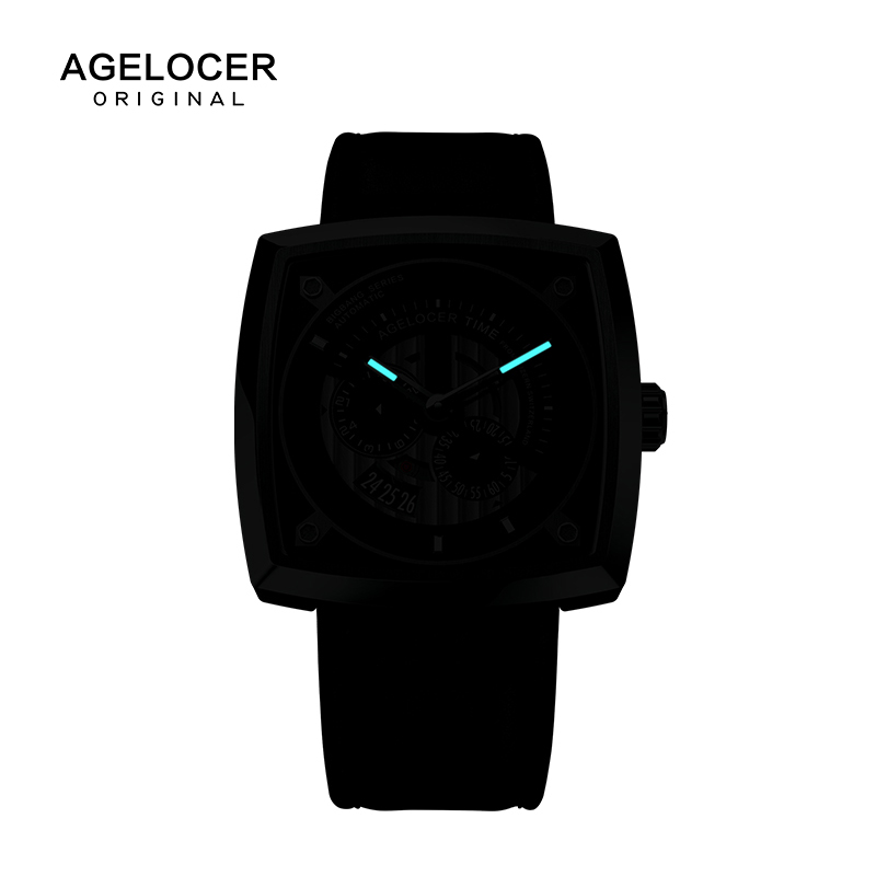 艾戈勒（Agelocer）瑞士手表 方形潮流时尚自动机械表 男士新款多层镂空手表 朋克风格大表盘运动男表高清大图