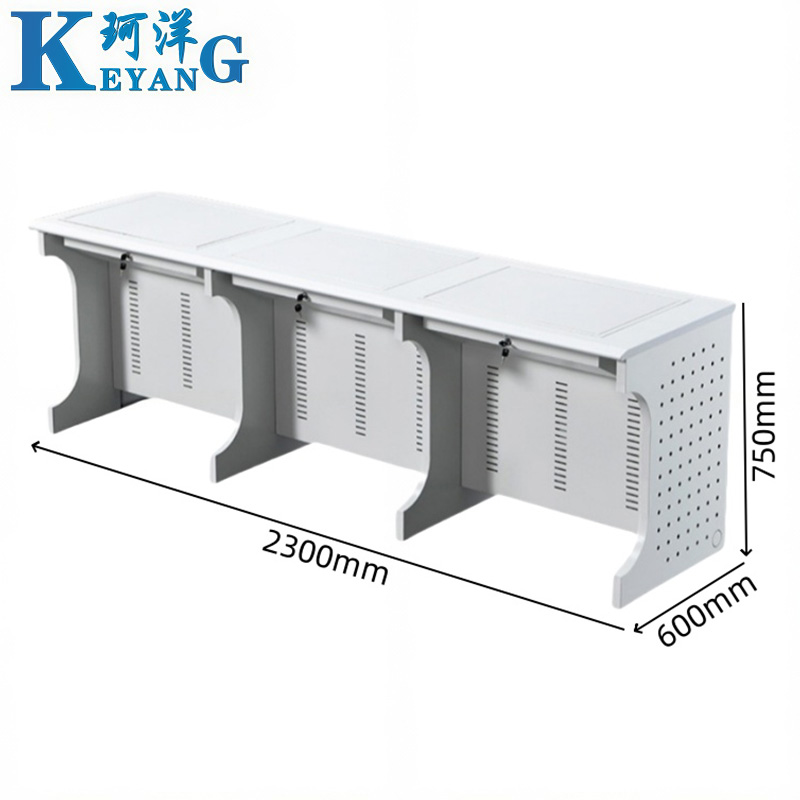 珂洋 翻转电脑桌 三人位灰白色 张高清大图