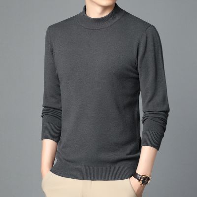 羊毛衫(40支精仿羊毛)秋冬新款男士半高领保暖纯色加厚毛衣男 深灰 XXL
