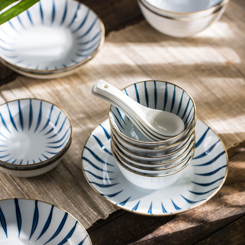 亿嘉ijarl碗具套装日式餐具碗盘碟筷创意陶瓷碗个性网红家用餐具兰草