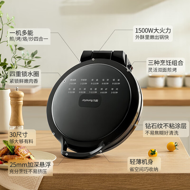 九阳(Joyoung)电饼铛家用双面加热深烤盘大火力下盘煎烤机早餐JK30-GK657 黑色高清大图