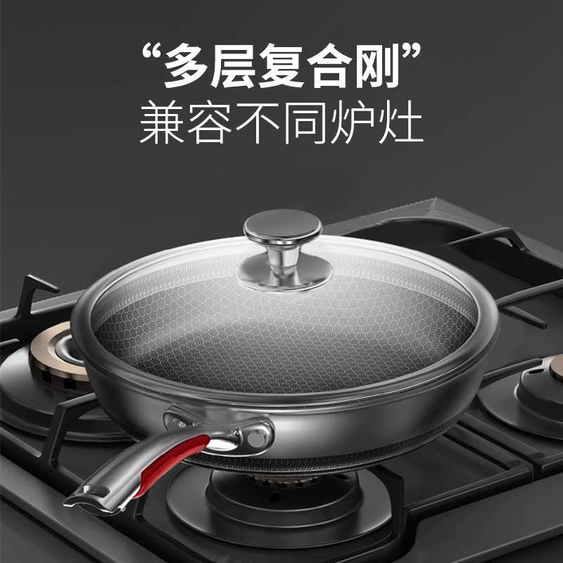 康巴赫 煎锅不粘平底锅316L不锈钢双面蜂窝28cm悦厨燃气灶通用 KGY-J28A高清大图