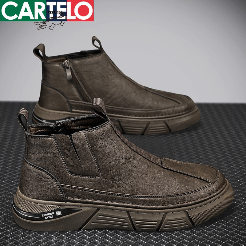 [线下专柜同款]卡帝乐鳄鱼(CARTELO)新款百搭高帮休闲鞋男鞋板鞋切尔西靴子男W