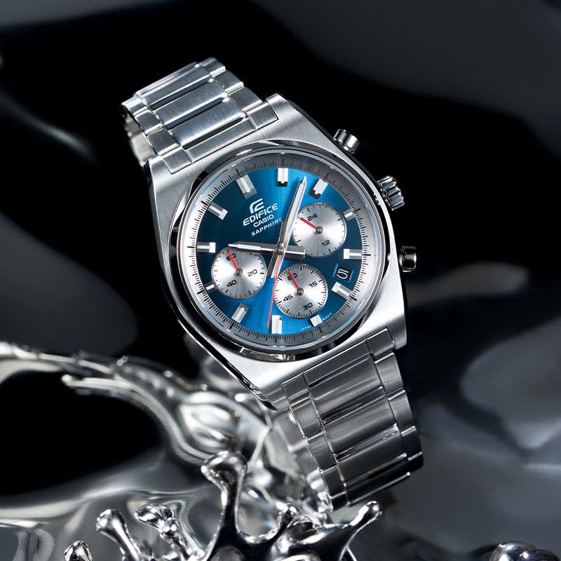 卡西欧旗舰店手表男正品Edifice限量商务简约三针蓝宝石镜面钢带防水男士电子日韩石英表 男EFB-730D图片