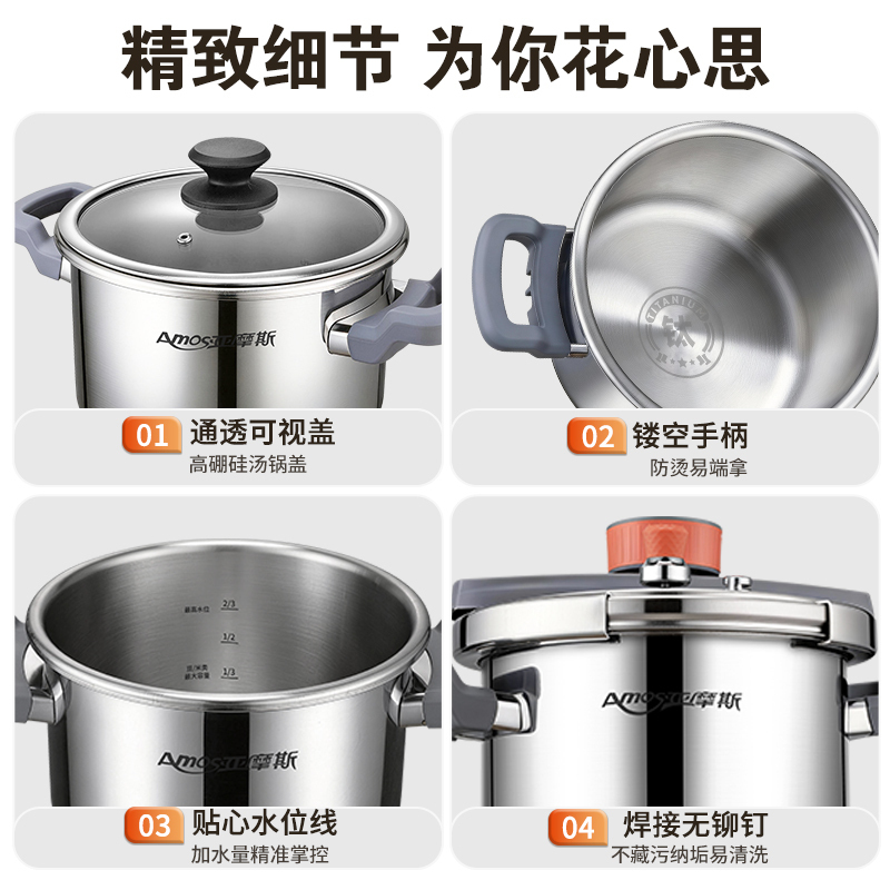 亚摩斯钛高压锅家用多功能压力锅0涂层燃气灶电磁炉通用4.5L大容量高清大图