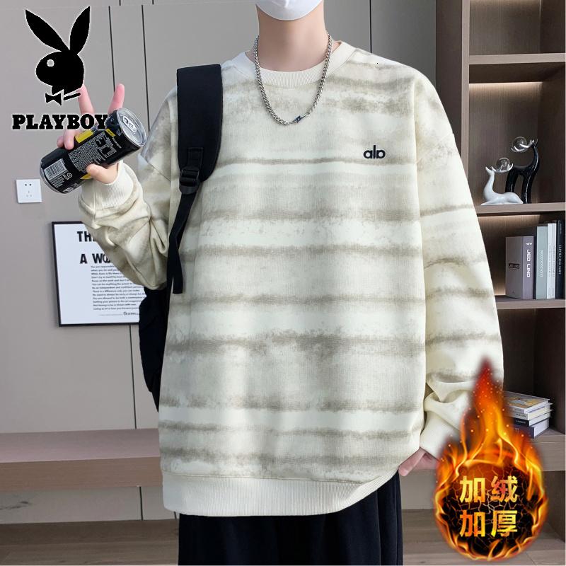 花花公子新款高品质复合奥利绒加绒加厚卫衣男青少年保暖冬季T恤打底衫_57高清大图