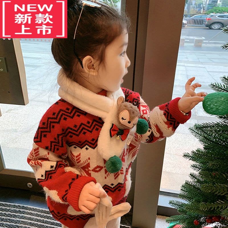 可莉允童装毛衣2022年秋冬男女童针织衫圆领儿童圣诞主题服装红色毛线衣图片