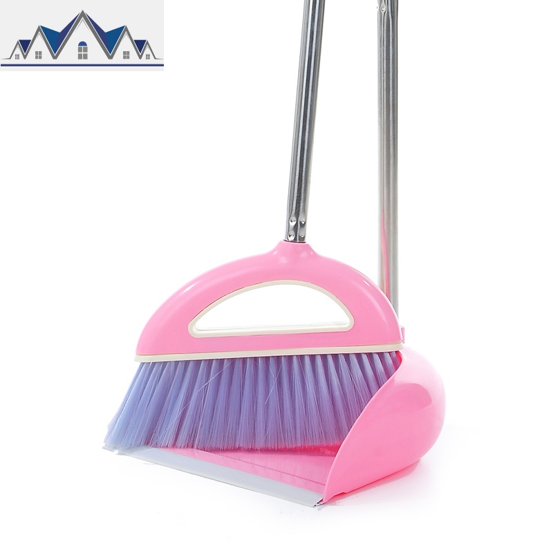 带刮齿簸箕扫把套装扫地清洁工具家用笤帚软毛扫帚撮箕组合 三维工匠 升级款加强杆-粉色（2件套）
