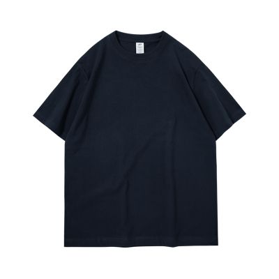 重磅纯棉白色宽松短袖t恤男女同款情侣装夏季圆领纯色打底衫长袖体恤潮 【短袖100%纯棉】藏青色 XL