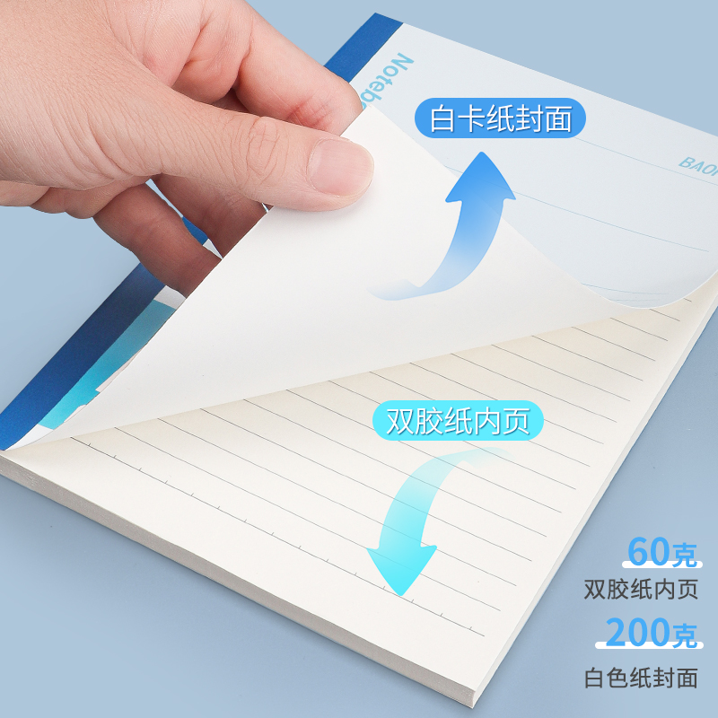 宝克(BAOKE)805B 白卡纸封面笔记本子无线胶装软抄本办公记事本软面抄学生日记作业本[B5/80张]混色 1本装高清大图